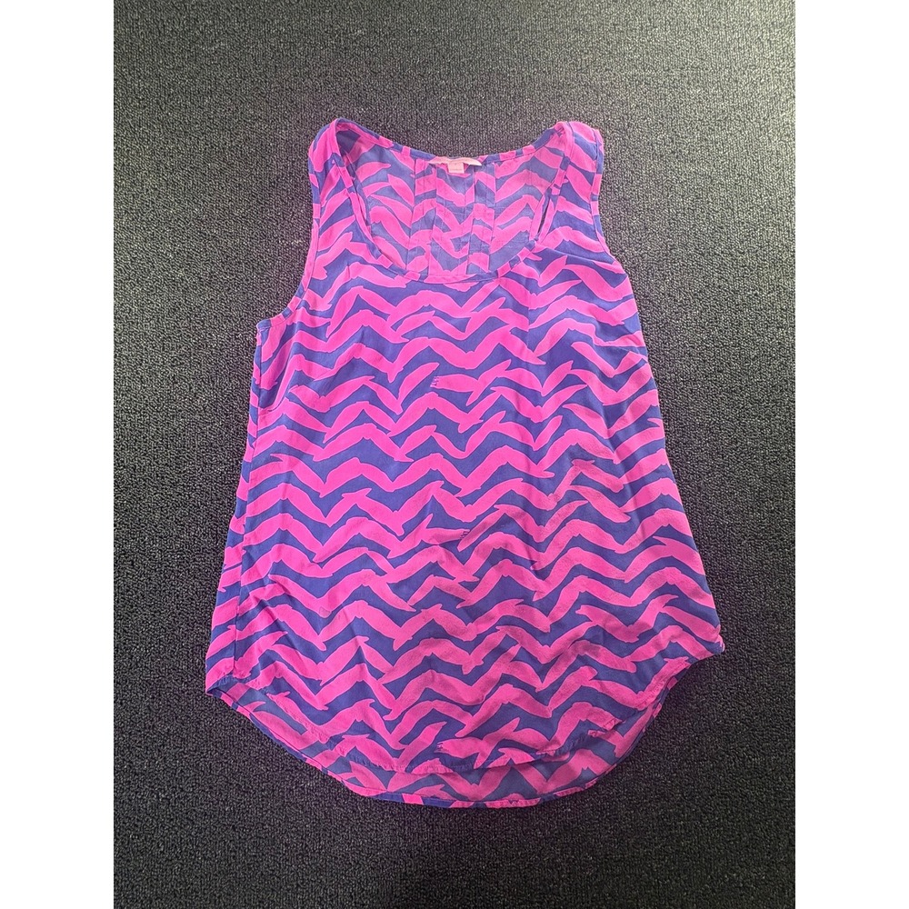 Lilly Pulitzer Pink Purple Chevron Dolphin Print Silk Tank‎ Top Small Sleeveless